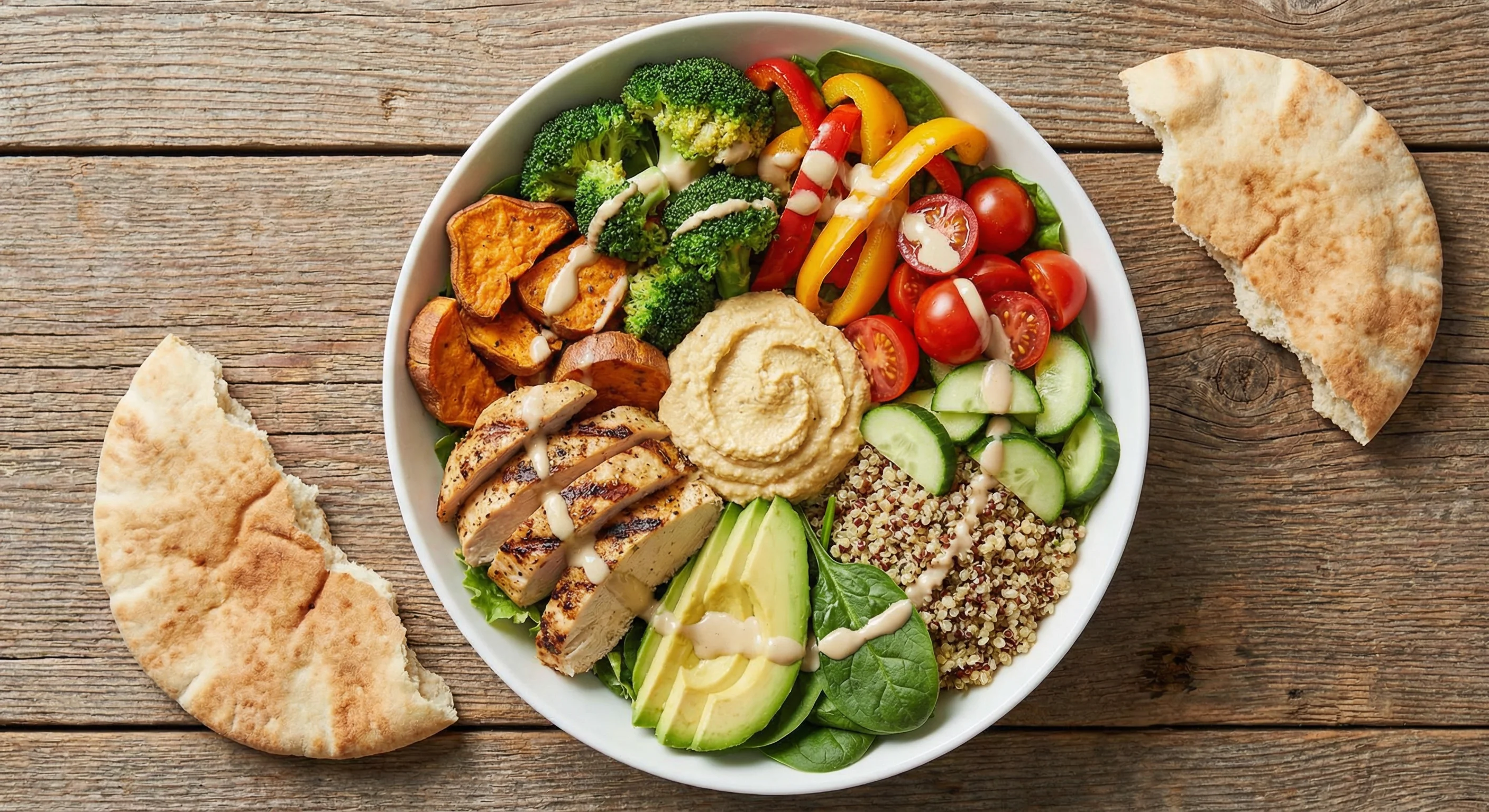 Bowl de pollo a la parrilla con hummus